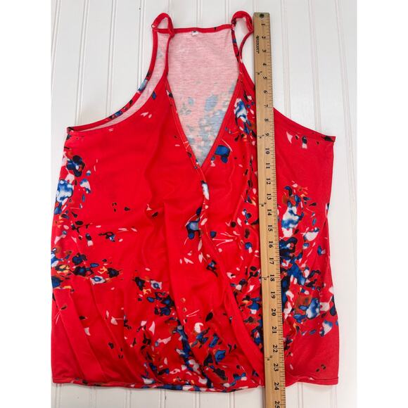 Floral Print Wrap Cami Tank Top with Adjustable Straps Red Blue - Size Medium - Picture 4 of 7